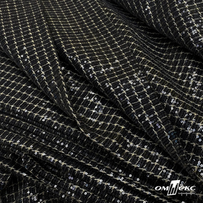 Ткань костюмная с пайетками, 100%полиэстр, 460+/-10 гр/м2, 150см #309 - цв. чёрный - купить в Каменске-Шахтинском. Цена 1 203.93 руб.