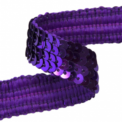 Тесьма с пайетками 12, шир. 20 мм/уп. 25+/-1 м, цвет фиолет - купить в Каменске-Шахтинском. Цена: 778.19 руб.