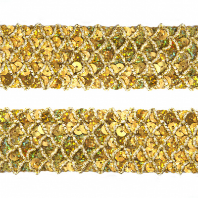 Тесьма с пайетками D16, шир. 35 мм/уп. 25+/-1 м, цвет золото - купить в Каменске-Шахтинском. Цена: 1 281.60 руб.