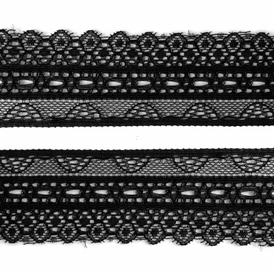 Кружево эластичное 22-21, шир.35 мм -цв.чёрное - купить в Каменске-Шахтинском. Цена: 26.35 руб.