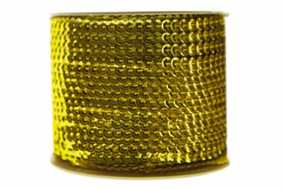 Пайетки "ОмТекс" на нитях, SILVER-BASE, 6 мм С / упак.73+/-1м, цв. 7 - св.золото - купить в Каменске-Шахтинском. Цена: 468.37 руб.