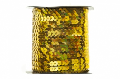 Пайетки "ОмТекс" на нитях, SILVER SHINING, 6 мм F / упак.91+/-1м, цв. 48 - золото - купить в Каменске-Шахтинском. Цена: 356.19 руб.
