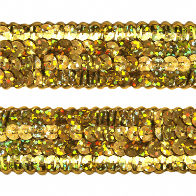 Тесьма с пайетками D16, шир. 20 мм/уп. 25+/-1 м, цвет золото - купить в Каменске-Шахтинском. Цена: 778.19 руб.